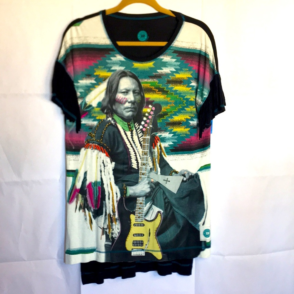 Double D Ranch short sleeve Indian with guitar.